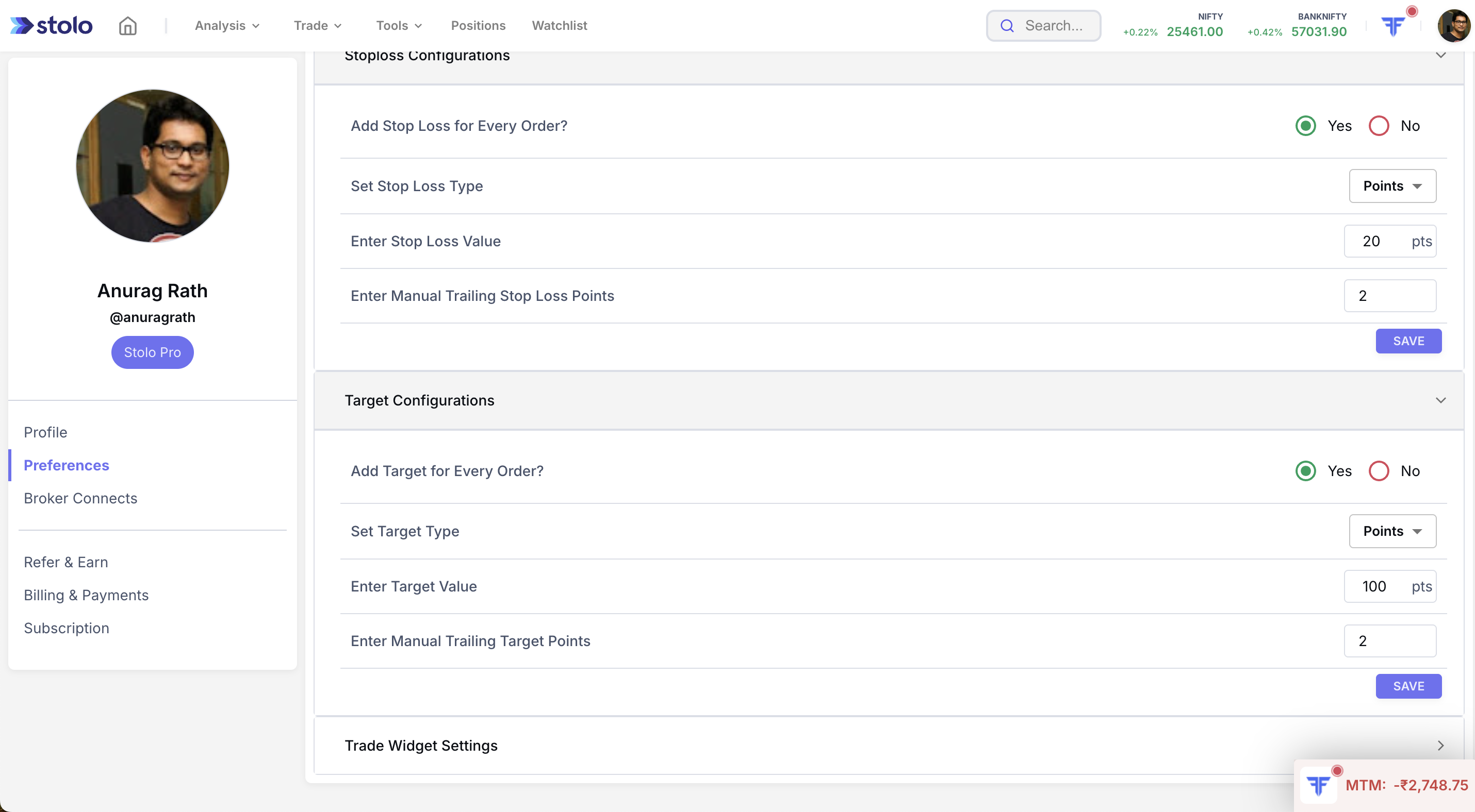 Preferences - Target Settings in Stolo